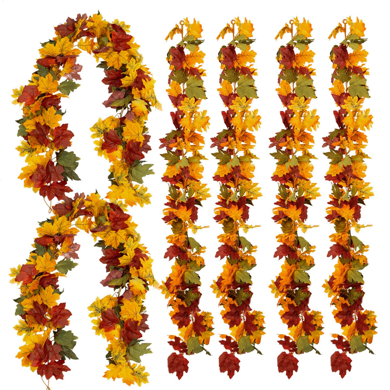PARTY JOY Lot de 6 guirlandes de feuilles d'orange, guirlande d'Halloween de 1,5 m, feuilles d'érable artificielles à suspendre, décorations d'automne à suspendre, décorations d'automne