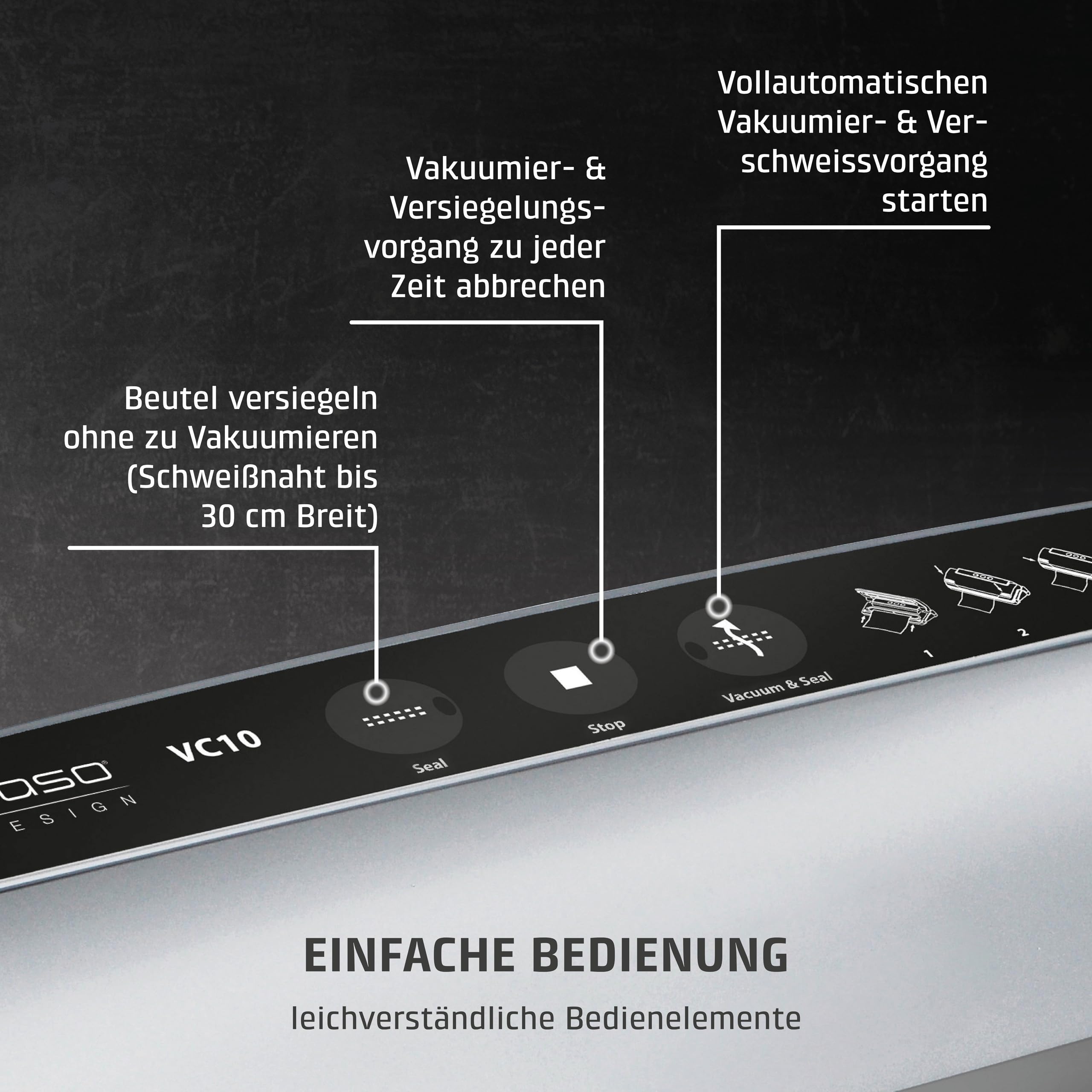 CASO VC10 Vakuumierer - Vakuumiergerät, 30cm Schweißnaht, inkl. 10 Profi-Folienbeutel