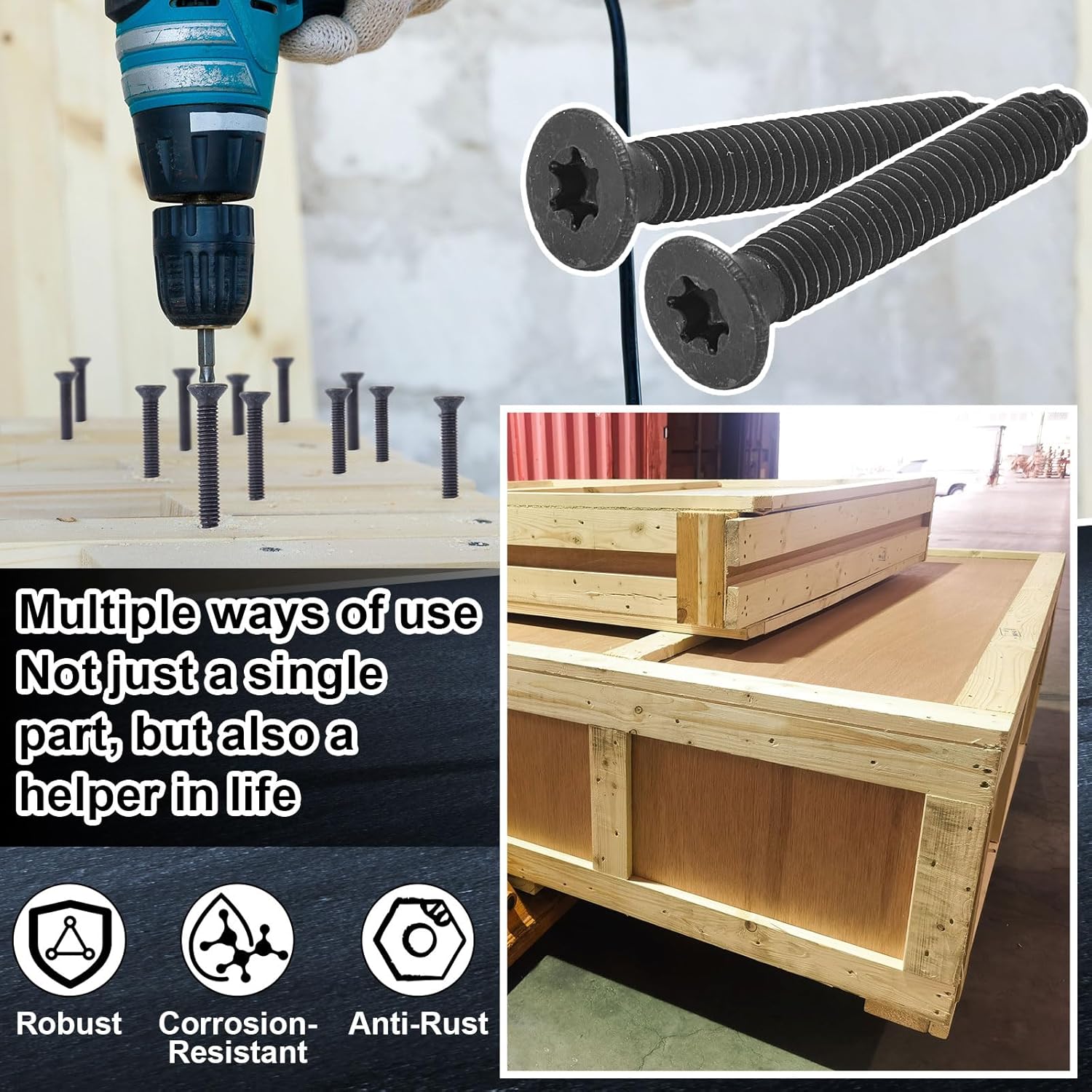 Blulu 200 Pcs Flat Head 5/16-18x3'' Trailer Deck Screws T40 Star Drive, Type F, Compatible with Hardwoods & Softwood Screws for Trailer Flooring