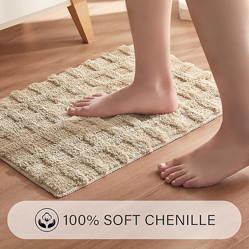 Miniatura 3 de Alfombra de baño beige de 24 x 16 pulgadas, antideslizante, pequeña, alfombra de baño absorbente y bohemia, alfombra de baño lavable de secado