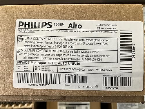 PHILIPS Paquete de 40 tubos fluorescentes 230854 F28T5835ALTO 28W 3500K T5 Serie 800