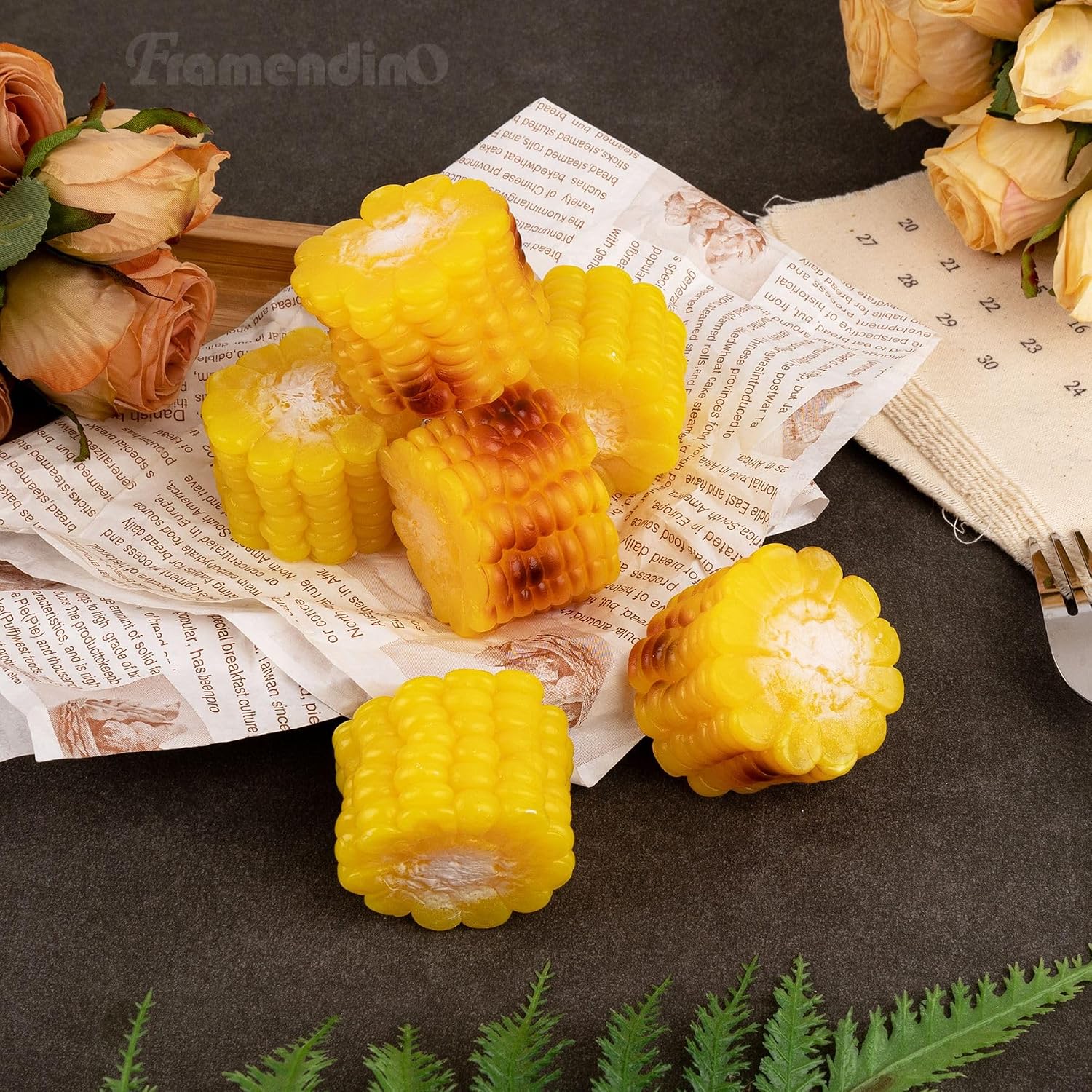 Framendino, 6 Pack Artificial Roasted Corn Vegetable Model Simulation PVC Resin Food Props Home Kitchen Photography