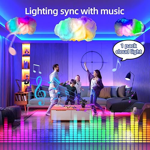 Miniatura 3 de Luces LED de nube para dormitorio, luz de estado de ánimo estética, sincronización de música, control de aplicación, luz de pared, lámpara de techo