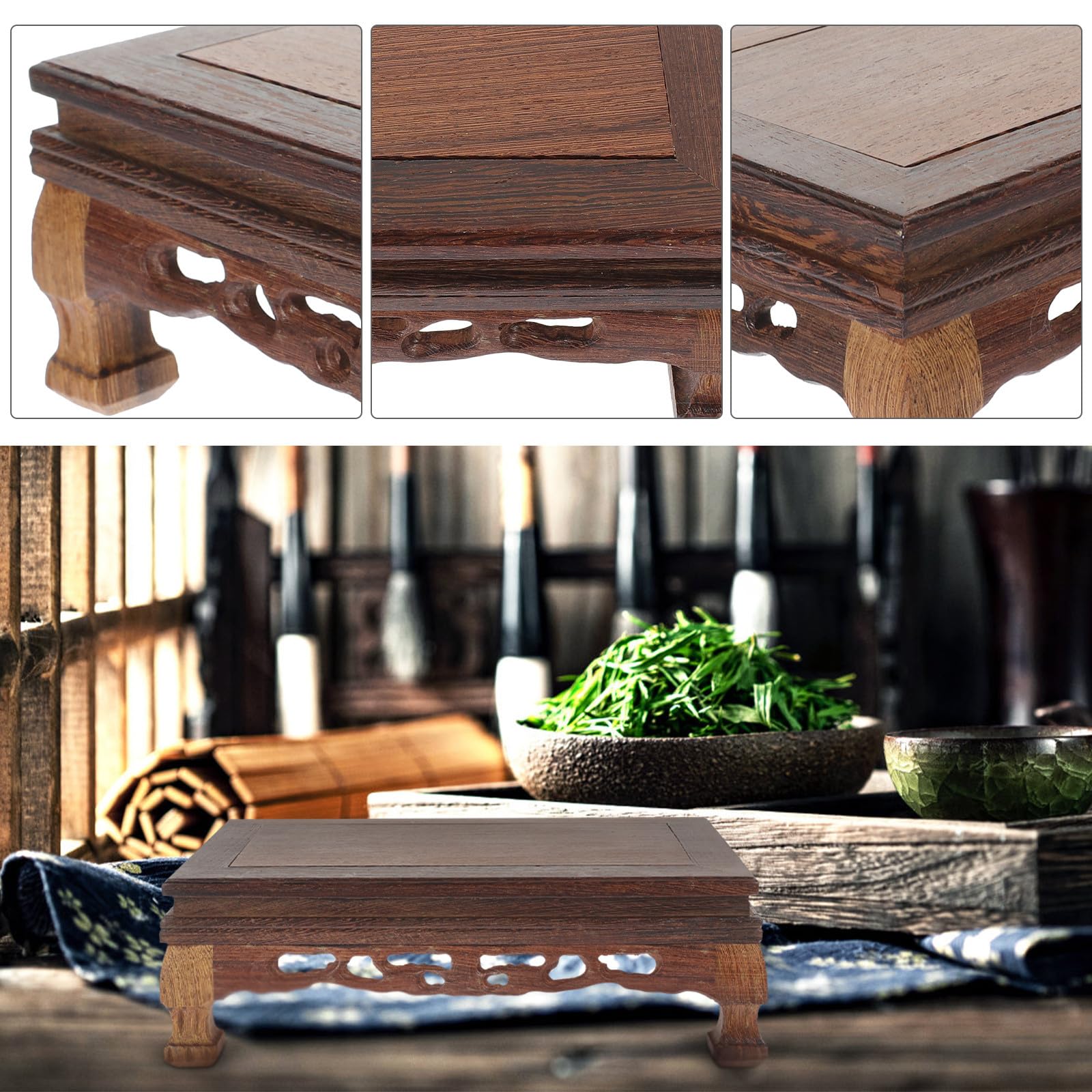 Base Espositiva in Legno Wengé Artigianale, Porta Teiera e Portaoggetti Decorativo, Piedistallo Antico per Ufficio e Casa