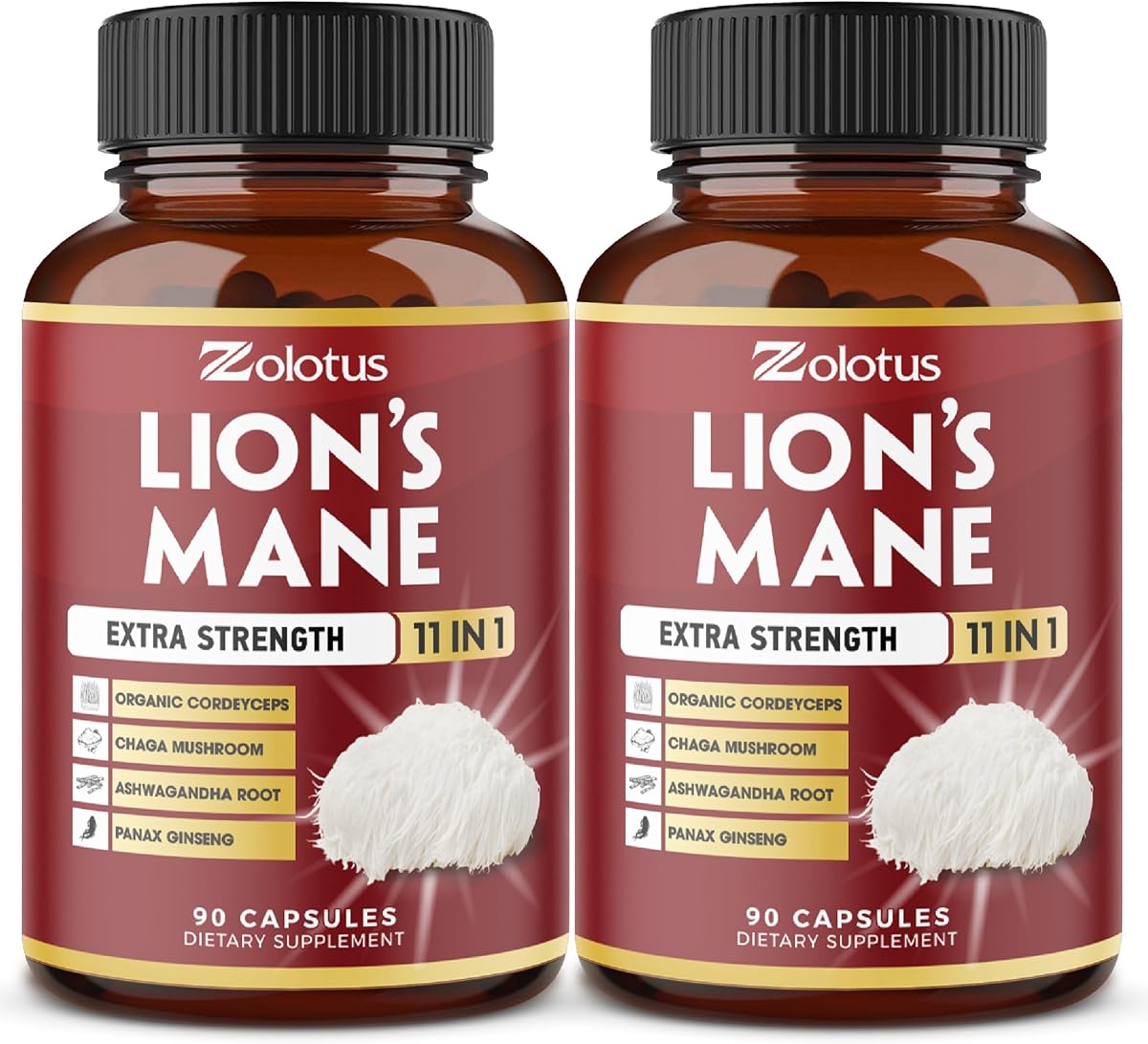 Zolotus Zolotus 2 Packs 90 Capsules Lions Mane Mushroom Supplement, 6 Month Supply with Cordeyceps, Reishi, Ashwagandha, Focus, Memory and Brain Support Supplement, Immune Support, Energy Pills
