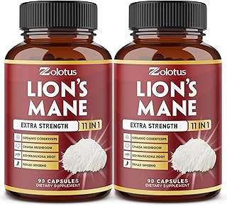Zolotus 2 Packs 90 Capsules Lions Mane Mushroom Supplement, 6 Month Supply with Cordeyceps, Reishi, Ashwagandha, Focus, Memory and Brain Support Supplement, Immune Support, Energy Pills