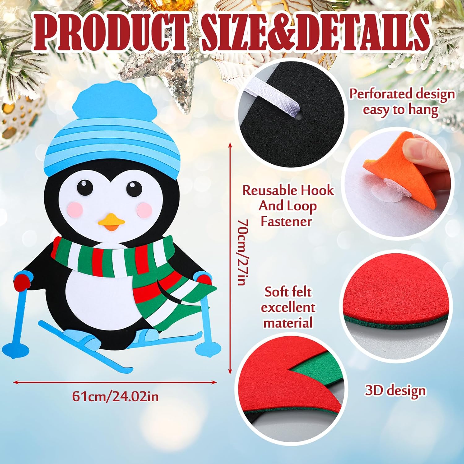 30 Pcs DIY Felt Christmas Winter Penguin Crafts Kits with 29 Detachable Ornaments 2.25ft Christmas Game Craft Kits for Little One Penguin Art Set Wall Hanging Gifts for Xmas Winter Holiday Party Decor