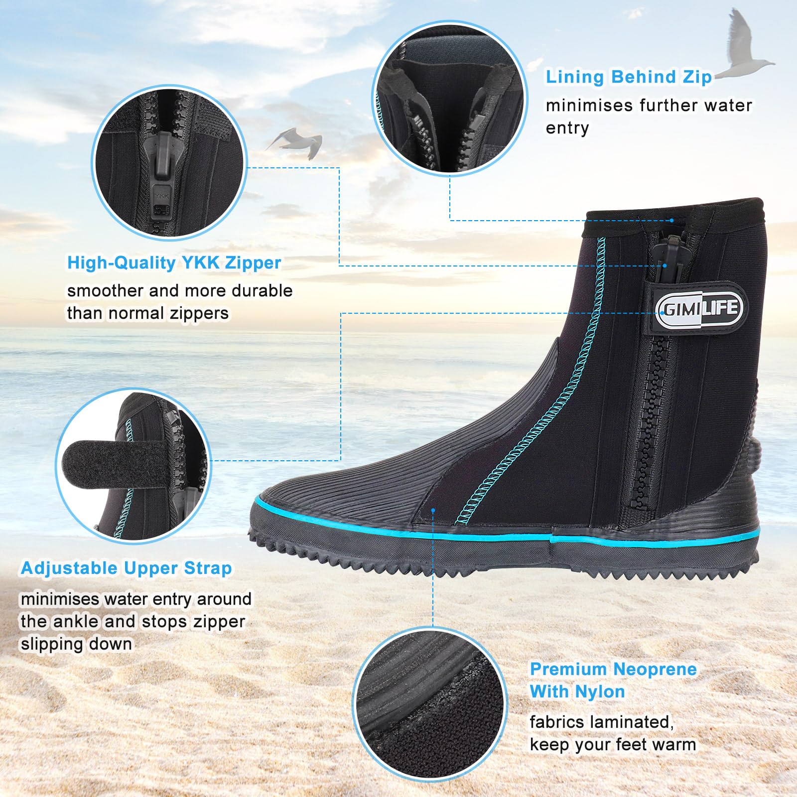 Buty neoprenowe, 5 mm, dla mężczyzn i kobiet, buty do nurkowania z antypoślizgową gumową podeszwą, neoprenowe, do nurkowania, surfowania, raftingu, na plażę, do siatkówki