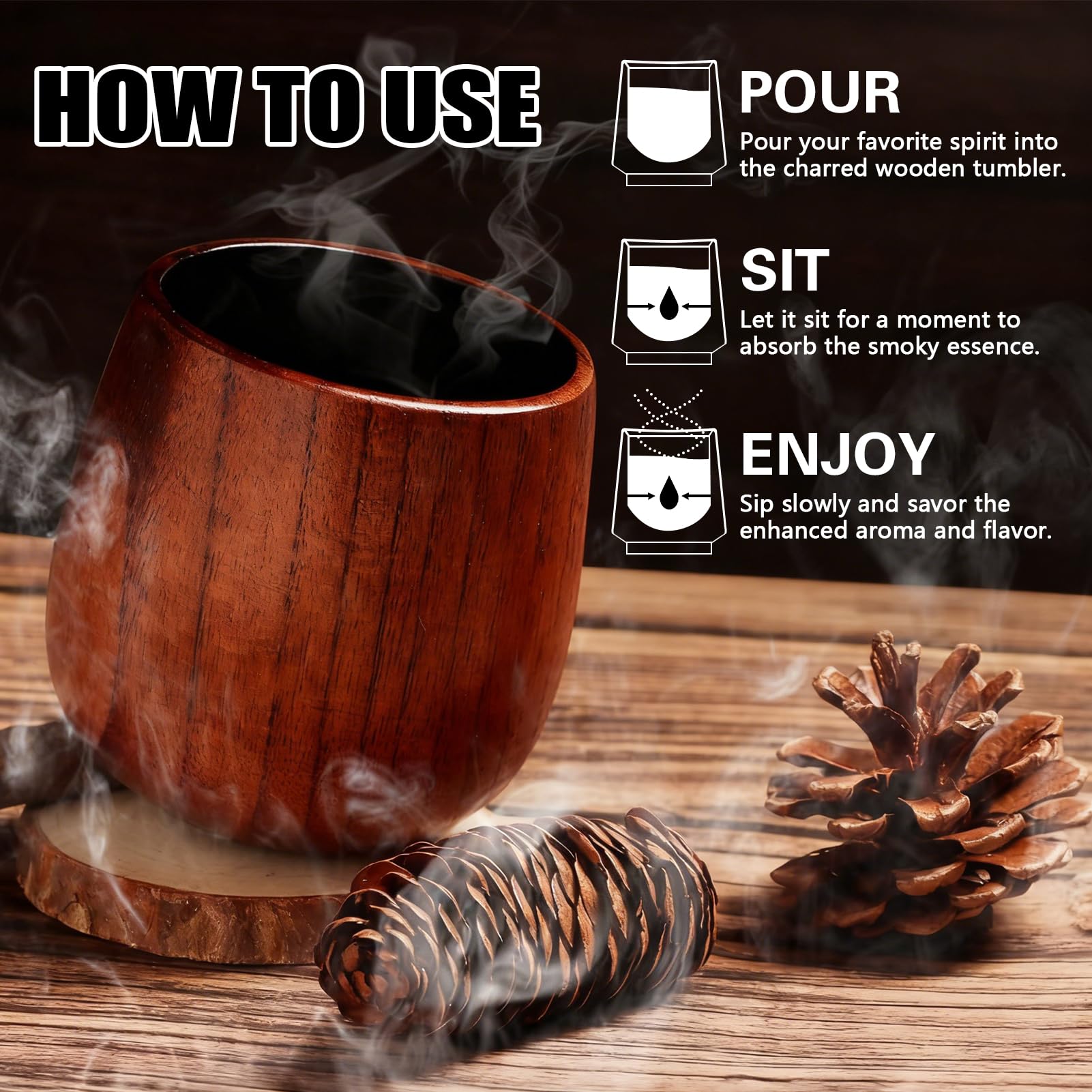 Kit Bicchieri Da Whisky in Legno Carbonizzato, Bicchiere Borbone Personalizzato, Bicchiere Da Whisky Premium Artigianale, Regali Perfetti Per Uomini, Marito, Fidanzato, Padre, Amici