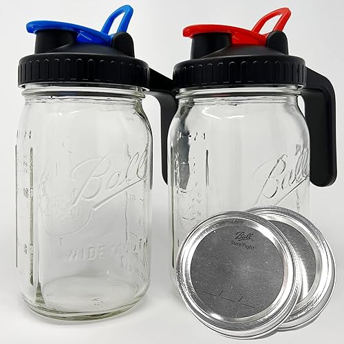 Miniatura 3 de Mason Jar - Jarra de medio galón de 64 onzas con boca ancha jarra de vidrio estética con tapa y banda jarra de cerveza fría para té jugos café