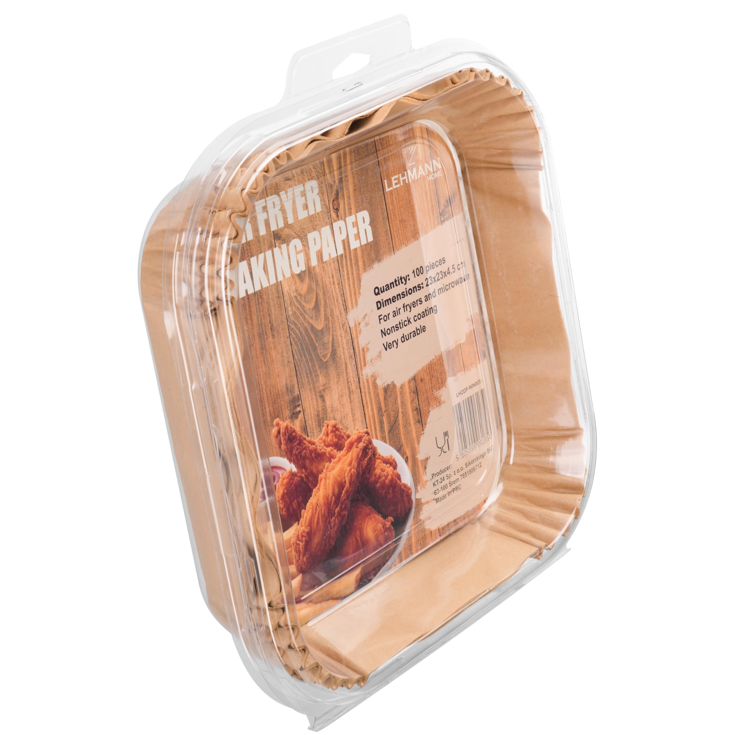 LEHMANN 100 sztuk papieru do pieczenia do frytkownicy na gorące powietrze z koszem o pojemności 4,5–8 l, kwadratowy 23–27,4 cm, nieprzywierający i odporny na olej, papier do pieczenia do frytkownicy