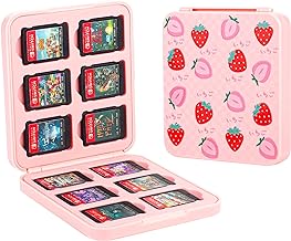 Game Case Holder for Nintendo Switch/OLED/Lite,12 Game Card and 12 Micro SD Card Slots Portable Storage Case for Switch, Cute Switch Cartridge Box with Hard Shell & Soft Liner-Pink Strawberry