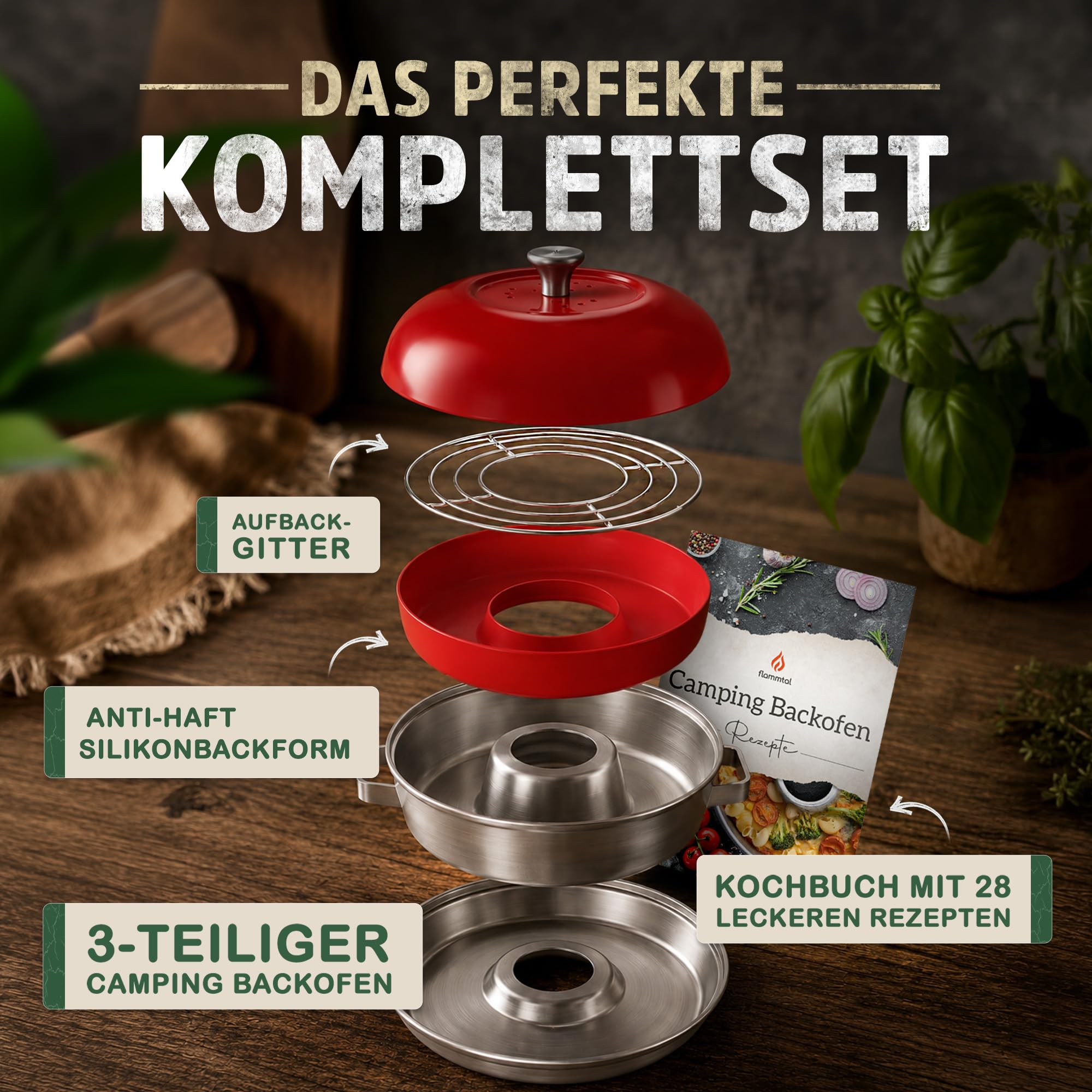 Four de camping – Ensemble de four de camping en acier inoxydable + moule
