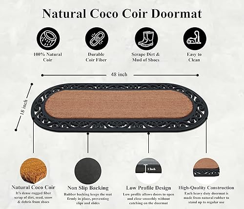 Miniatura 3 de A1 Home Collections Tapete grande de fibra de coco natural y goma de 18 x 48 pulgadas, tapete grueso y duradero para entrada en interiores y