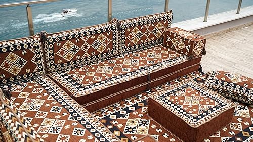 Miniatura 7 de arabicsofa L Shaped Brown Moroccan Floor Cushions  Modular Corner Sectional Sofa Seating Set with Washable Covers