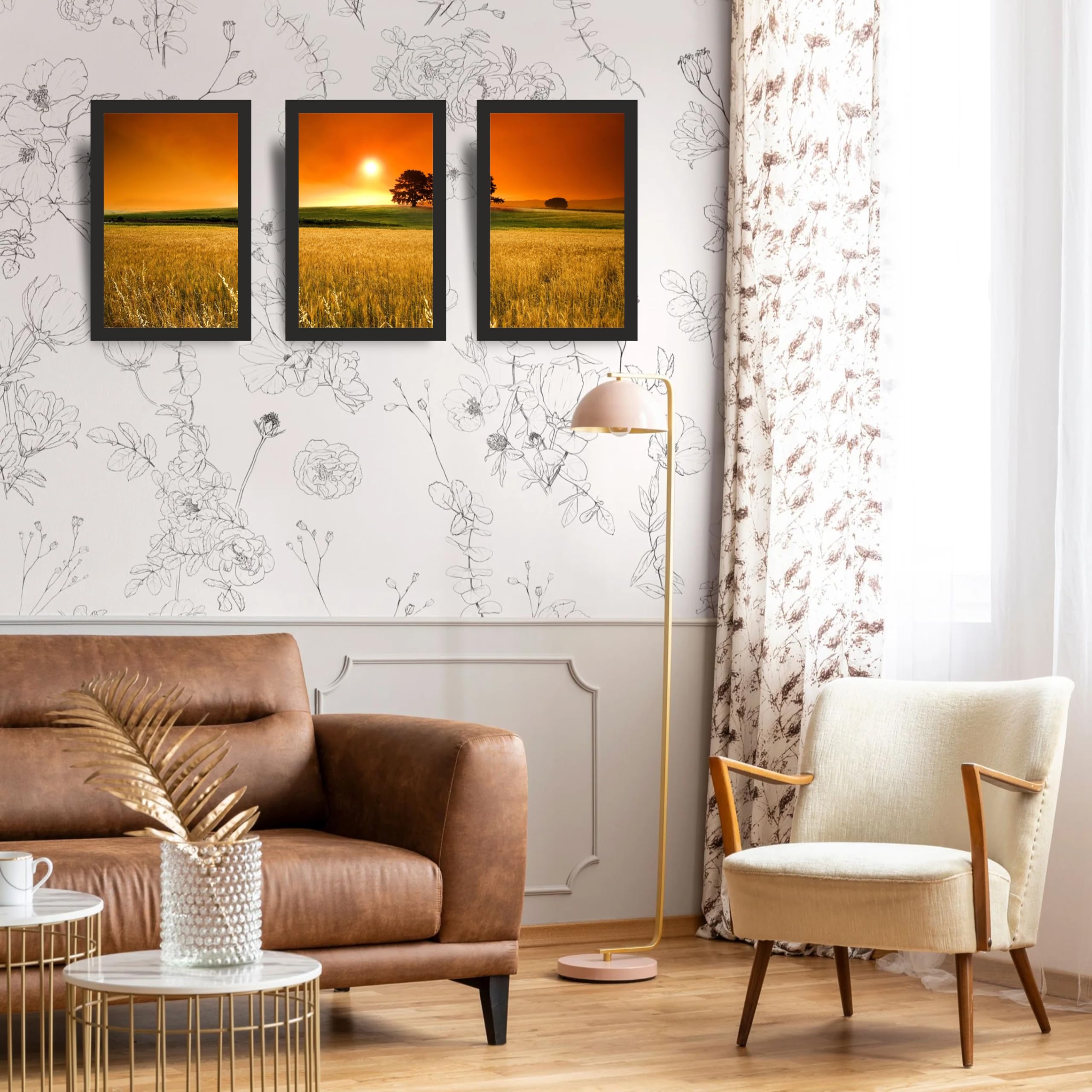 Golden Wheat Field Wall Art Set of 3