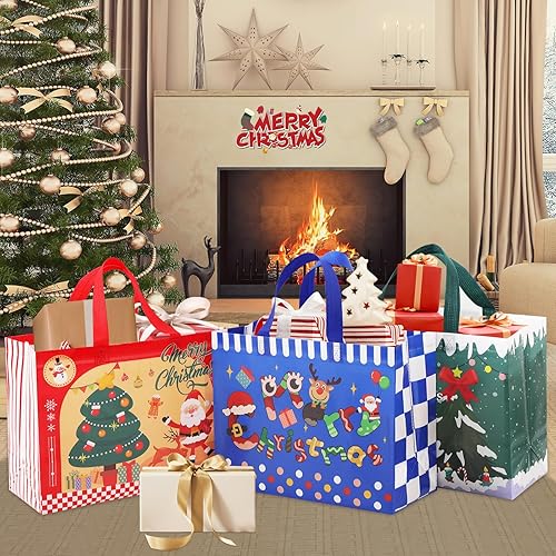 Miniatura 2 de Bolsas de regalo de Navidad, 6 bolsas de regalo grandes para regalos de Navidad, bolsas de regalo reutilizables con asas, bolsas de Navidad, bolsas