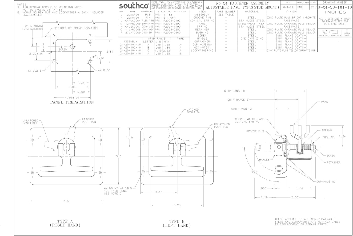 TCH Southco Flush Cup T-Handle Series Cam Latch Handle - 24-20-101-10