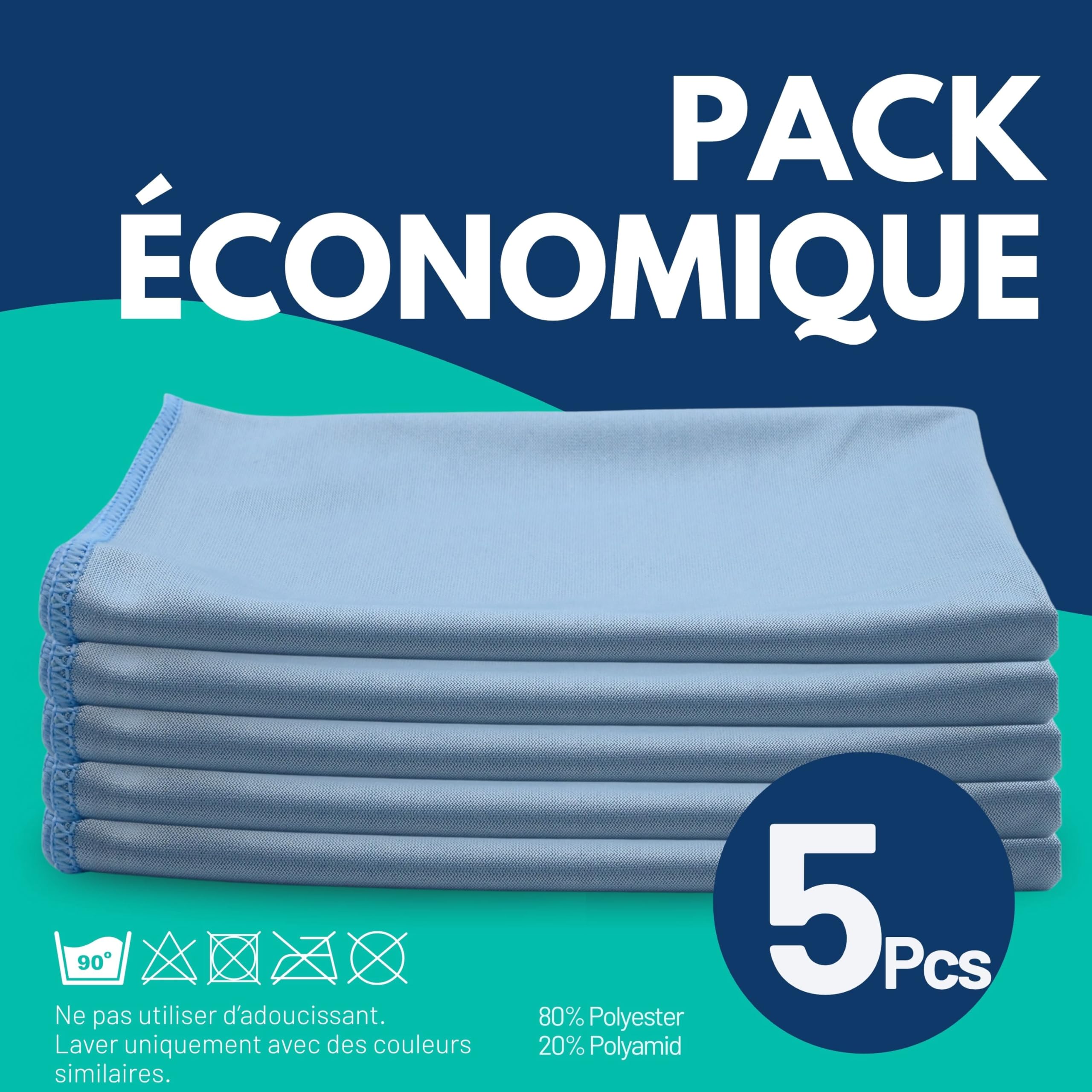 Sonty Chiffons à vitres XL Microfibre 50x70 cm – Lot de 5 lingettes antitraces | Lavette vitres & Chiffon Magique pour Verre, miroirs, Cuisines | Lavable 40–90°C (Bleu)
