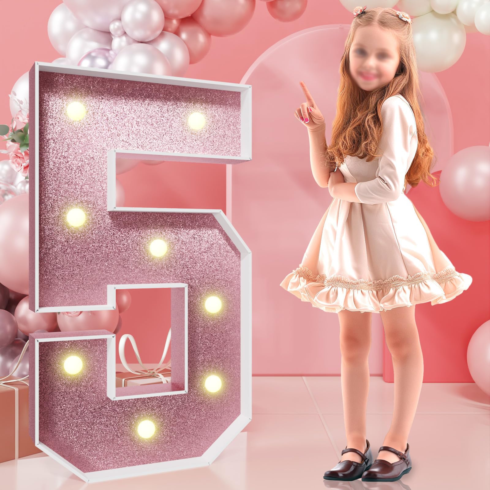 Luces Led Ccon Letras Color Rosa 0 A 9 DíGitos con Pilas para DecoracióN del Hogar Fiestas Bares Bodas CumpleañOs Navidad Regalo para NiñAs,120cm,5