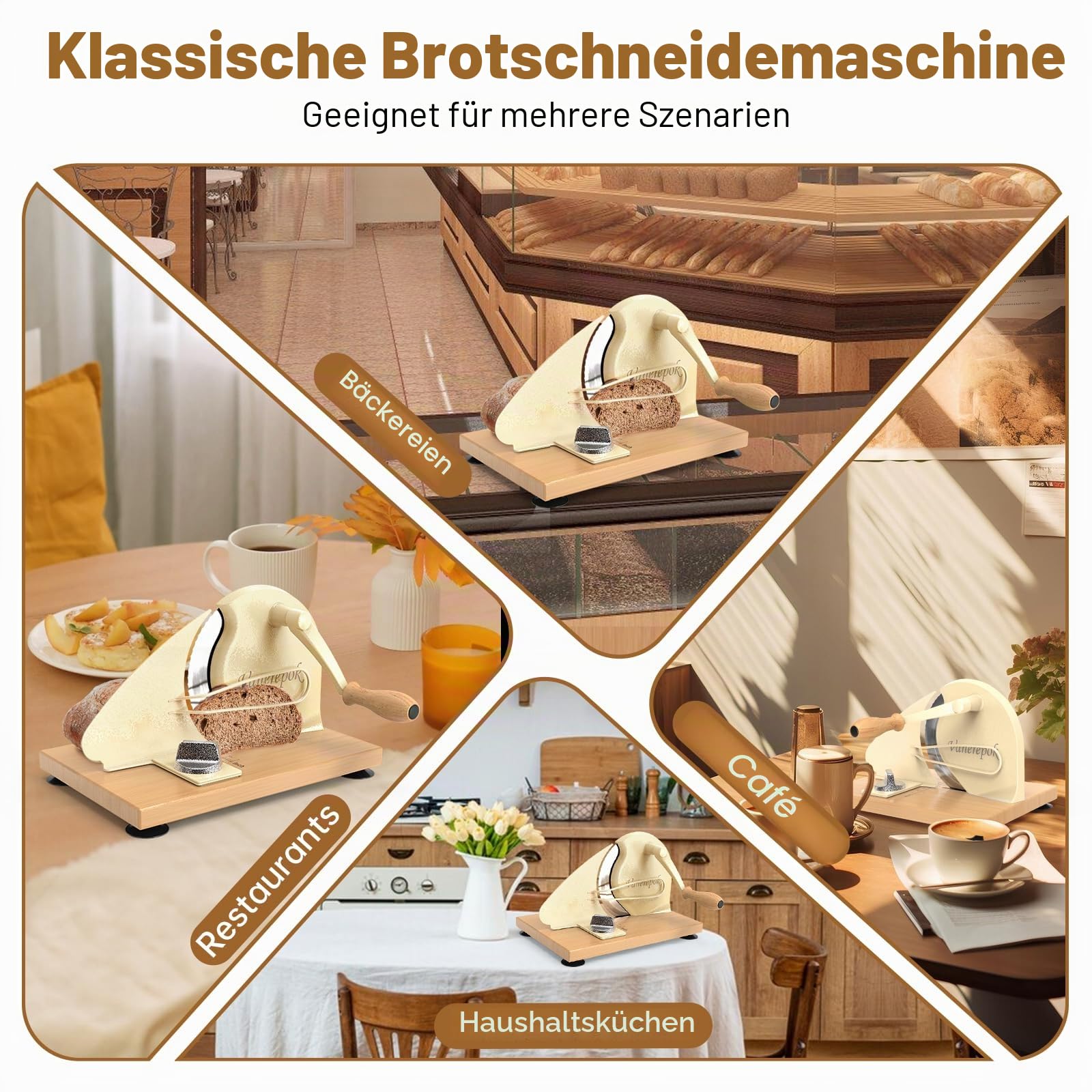 vanerepok Upgrade Manueller Brotschneider für hausgemachtes Sauerteigbrot, klassischer Handkurbel, Heimbrotschneider mit Skalenlinie und Stahlzaun, scharfe Klinge, verstellbare Breite für hausgemachte