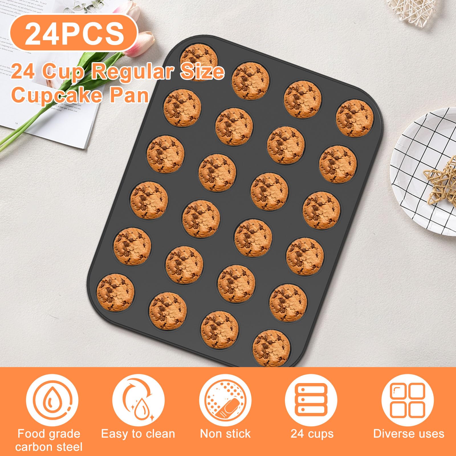2 moldes antiadherentes de acero al carbono reutilizables para tartas de queso, 24 tazas, práctico molde para magdalenas y magdalenas