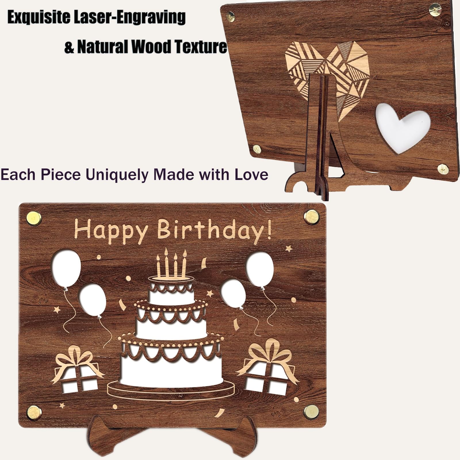 Jukibole Biglietto di auguri di anniversario in legno - Confezione regalo in argento con biglietto di ringraziamento, taglia XL, 20 x 15 cm, motivo ritagliato, regalo di compleanno per amici