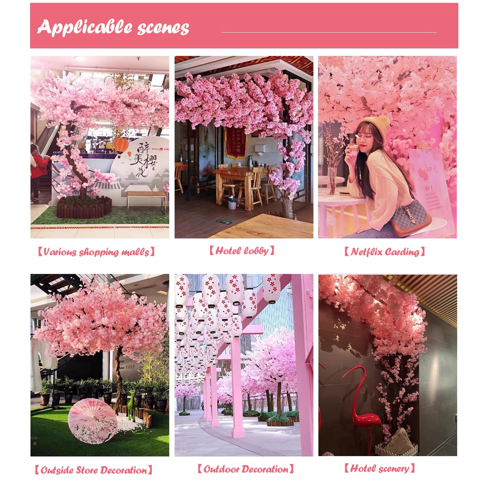XDLYWUZIQ Alberi di Fiori di Ciliegio Artificiali Albero in Fiore Albero Rosa Chiaro Realistico,Foglie Realistiche,Decorazioni per La Casa Perfette Replica di Piante di Sakura Finte,1x0.6m/3.2x1.9ft