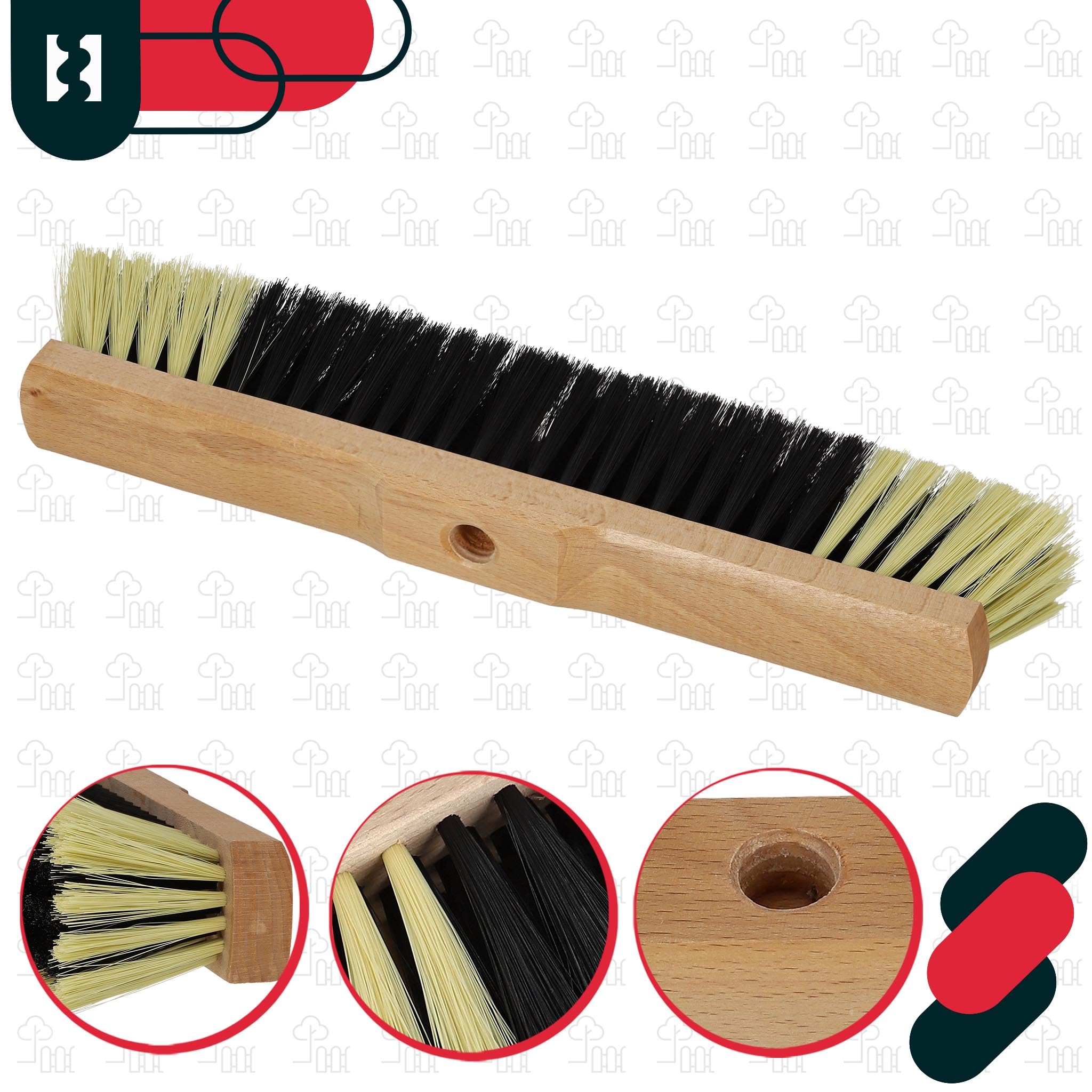 KOTARBAU® Zamiatacz Nylonowy Podłogowy - 40 CM - Szczotka do Kostki - Miotła Drewniana do Liści