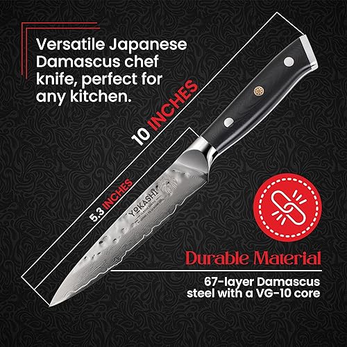 Miniatura 5 de YOKASHI - Cuchillo de cocina de 5 pulgadas, cuchillo japonés de 67 capas de acero damasco, mango VG-10 de tang completo - Cuchillo de cocina para
