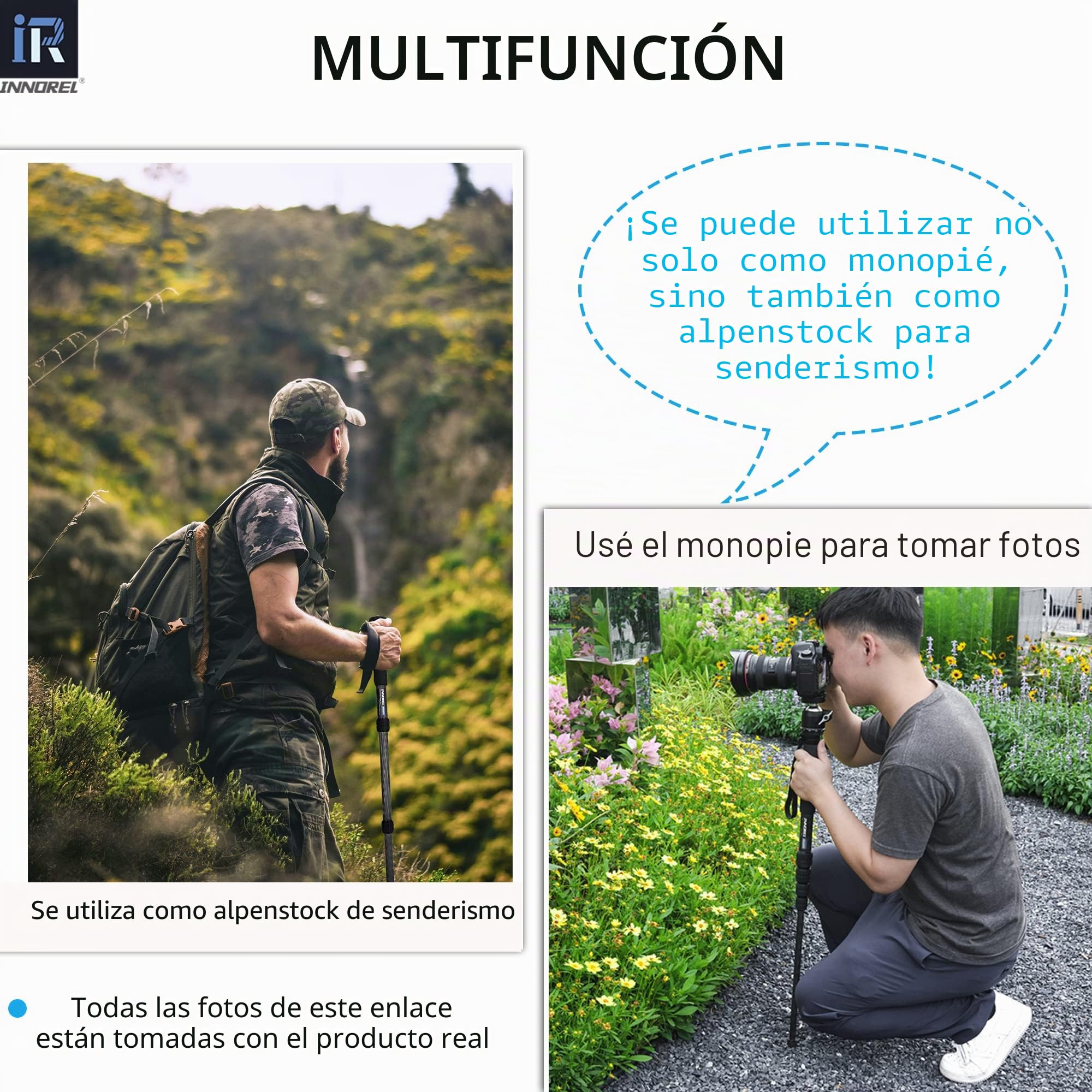 Monopie de cámara de fibra de carbono INNOREL RM285C profesional portátil compacto ligero viaje monopie de 5 secciones para Canon Nikon Sony DSLR cámara videocámara DV soporte de fotografía carga 10kg