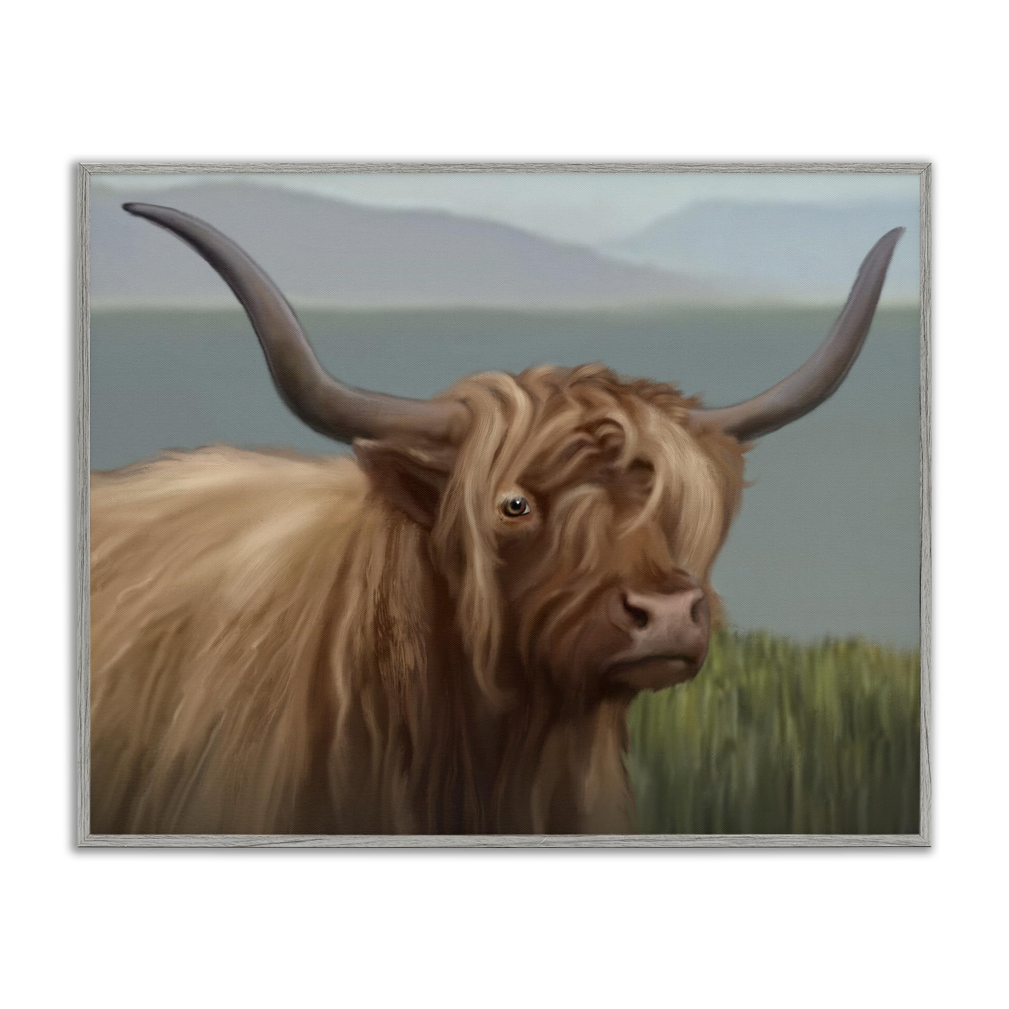 Stupell Industries 'Scottish Highland Cattle Landscape', Framed Giclee Art, Gray, 20 x 16 Inches, Easy to Hang and Sturdy, Made in USA, by Matthew Piotrowicz