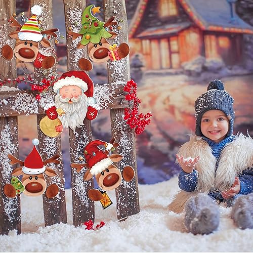 Vista 19 de Barydat 5 piezas de decoración de valla de Navidad Peeker para decoración de jardín y patio, decoración al aire libre de Navidad, bonito letrero