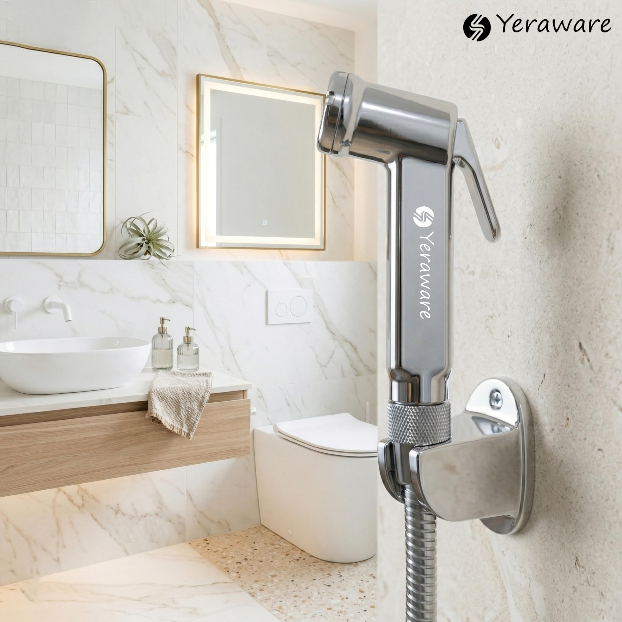 YERAWARE Handheld Jet Spray with Hose Pipe, Wall Stand & Screws | High Pressure Toilet Bidet Sprayer Set | Multipurpose Bathroom Hand Spray (39 Inch) 2