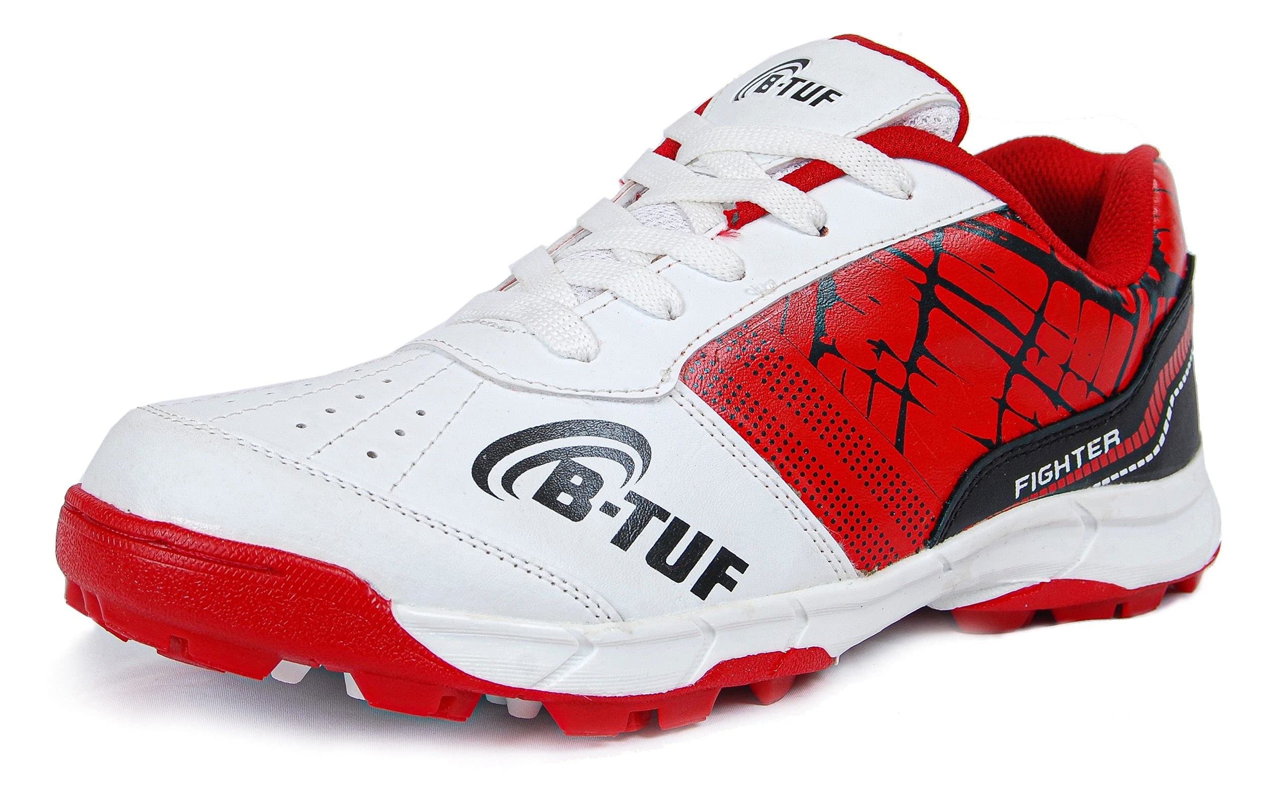 B-TUF Fighter Cricket Stud Shoes Spikes Sports for Men Women Boys Girls Kids (White/RED) Size India/UK 4 (B096VR8ZCD) Amazon Price History, Amazon Price Tracker