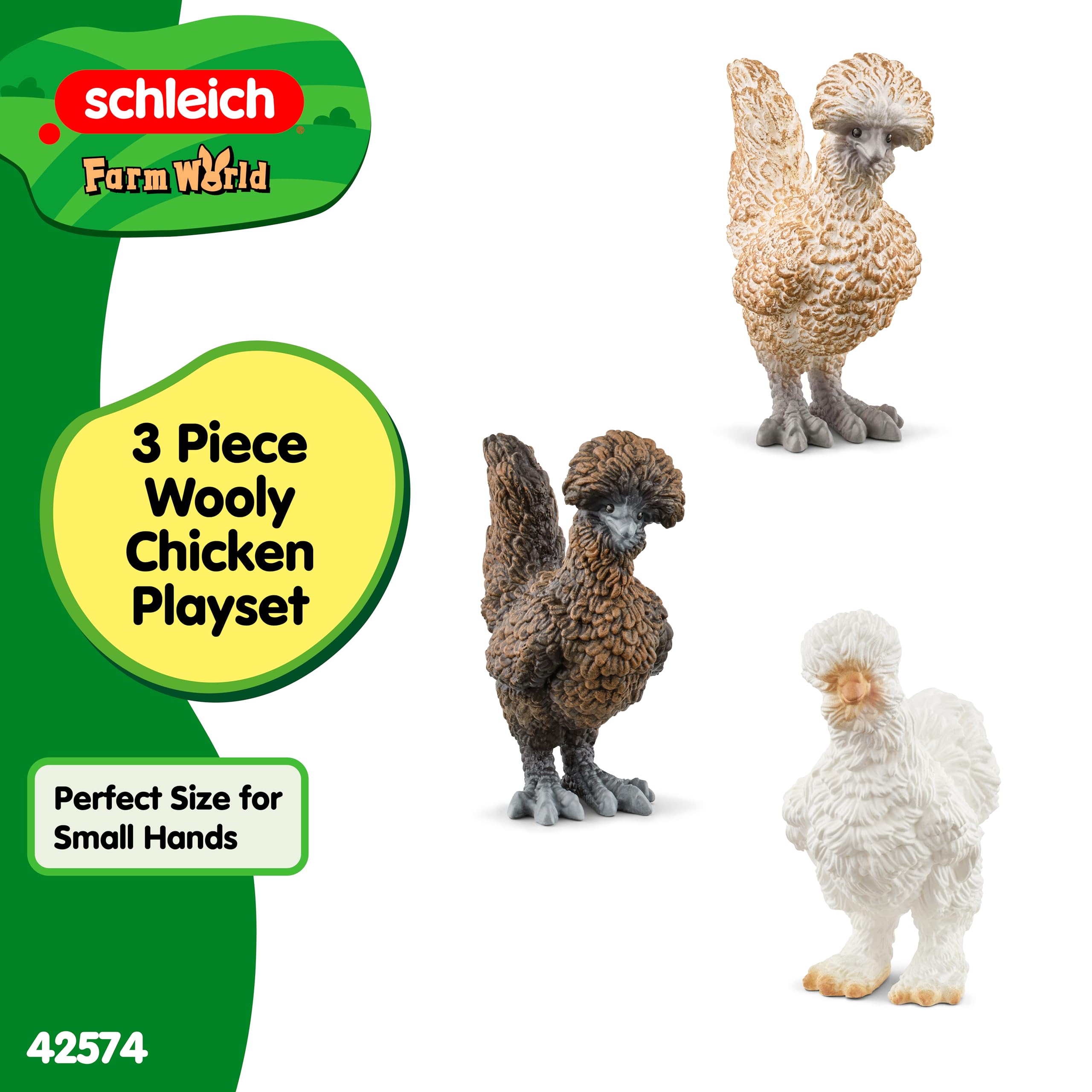 SCHLEICH 42574 Farm World, realistyczny zestaw z kurami, zestaw 3 elementów, zabawka farmerska z realistycznymi figurkami kur, dla dzieci od 3 lat