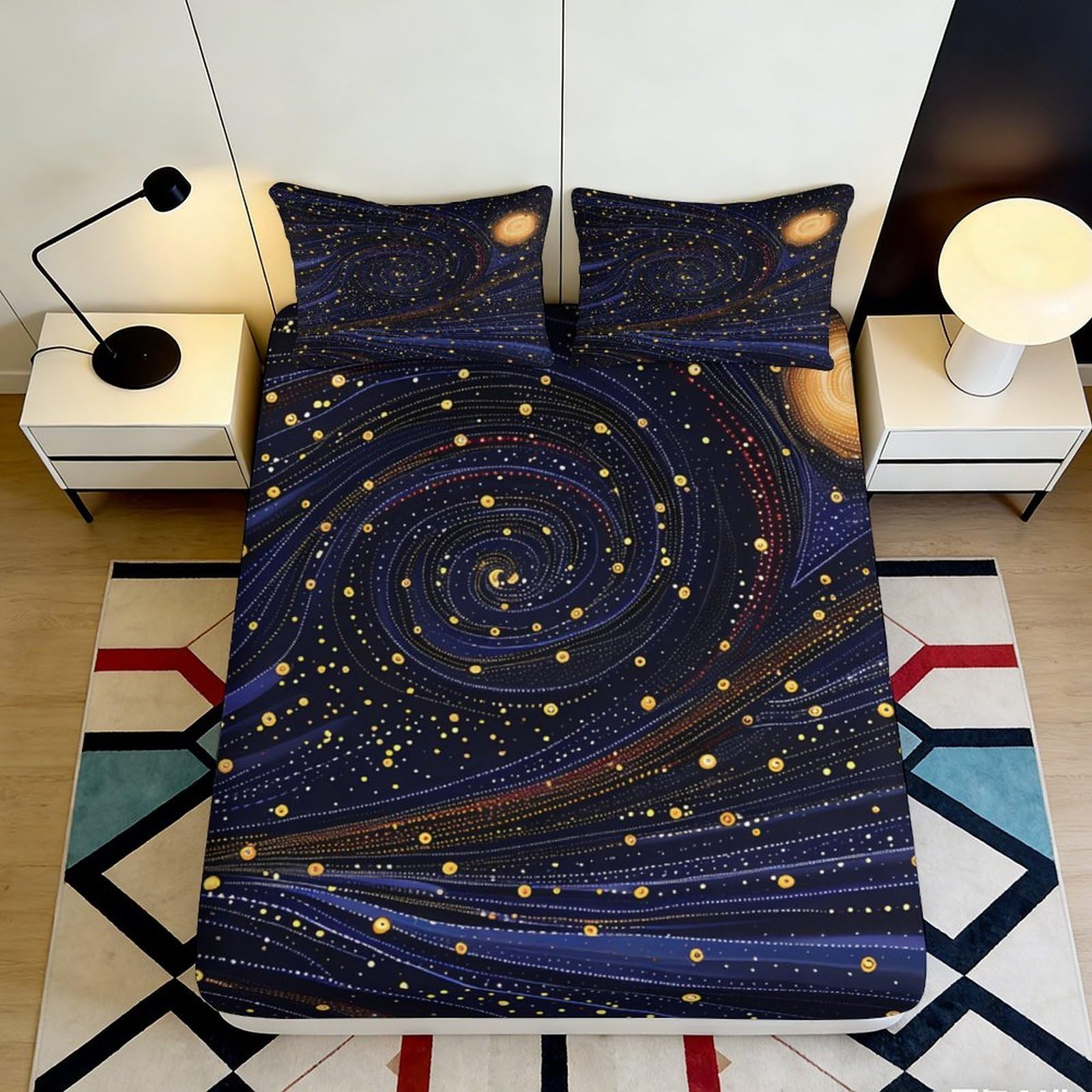 Wtorimpel Style-4 3D Printed Galaxy Fitted Sheet Microfiber Deep Pocket Bedroom Bedding Starry Mattress Fitted Cover Non-Slip Elastic Hem For Adult Teen 90X200x25cm