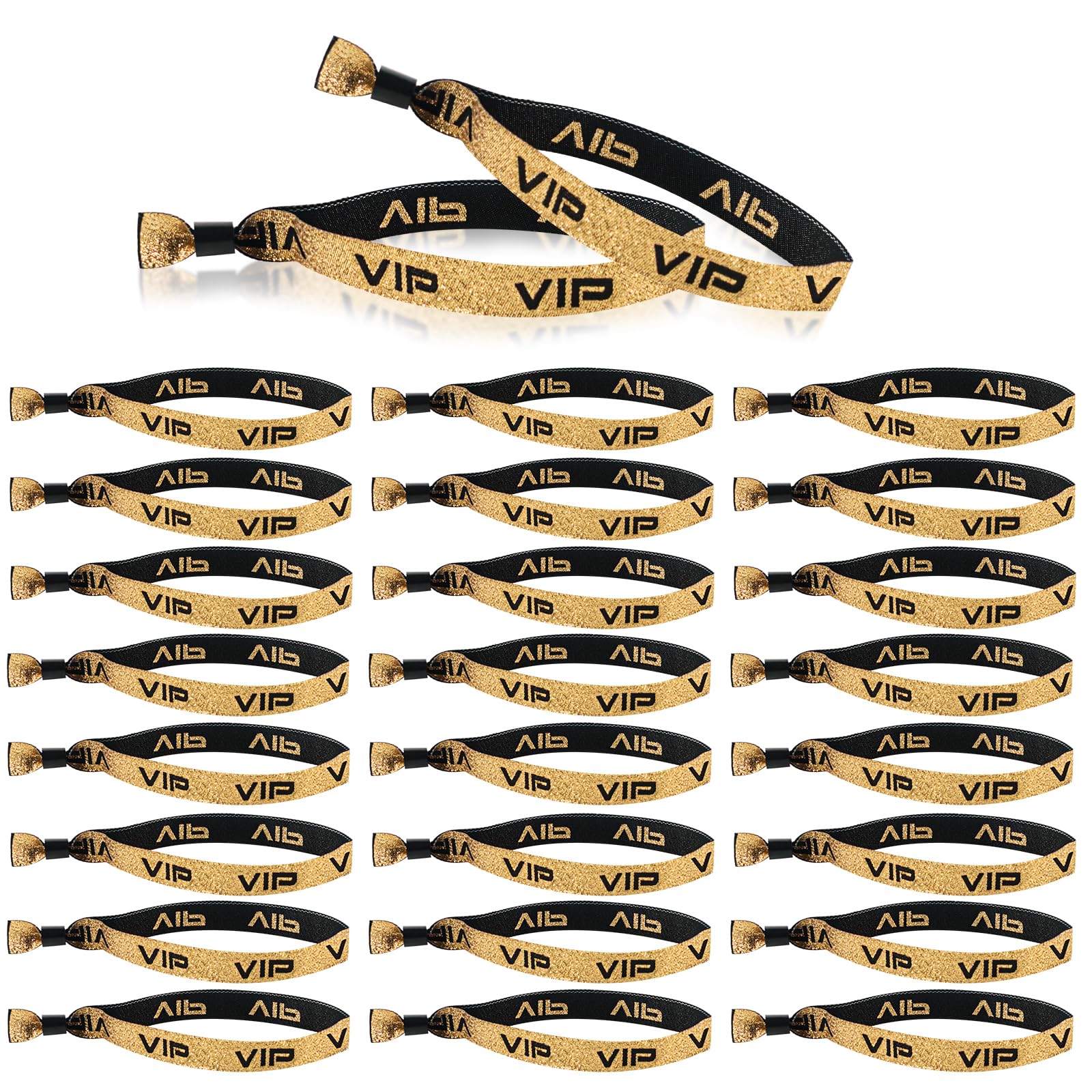 Braccialetti in tessuto VIP nero oro regolabile antistrappo per eventi feste concerti