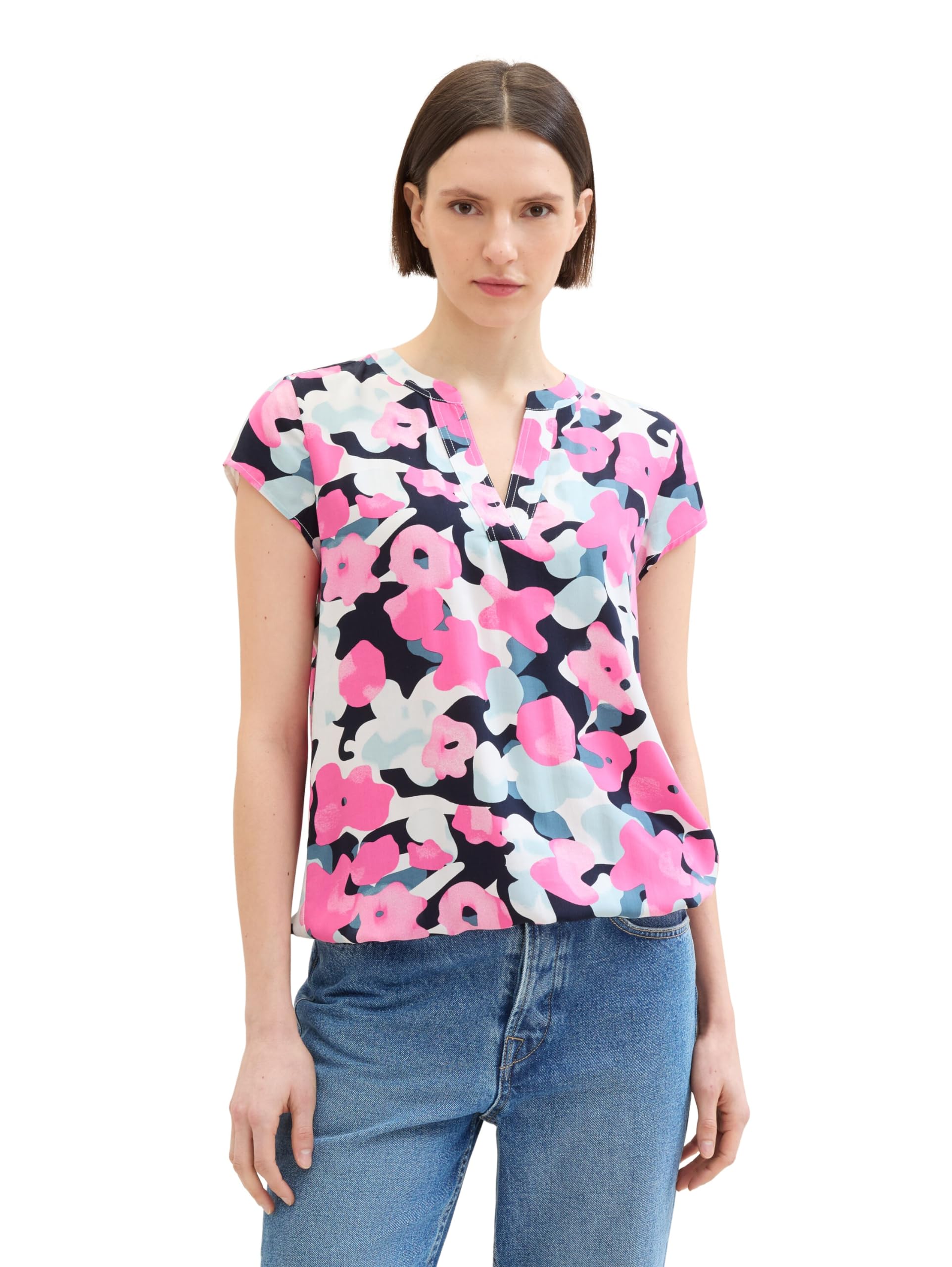 TOM TAILOR Damen Kurzarm-Bluse mit Muster