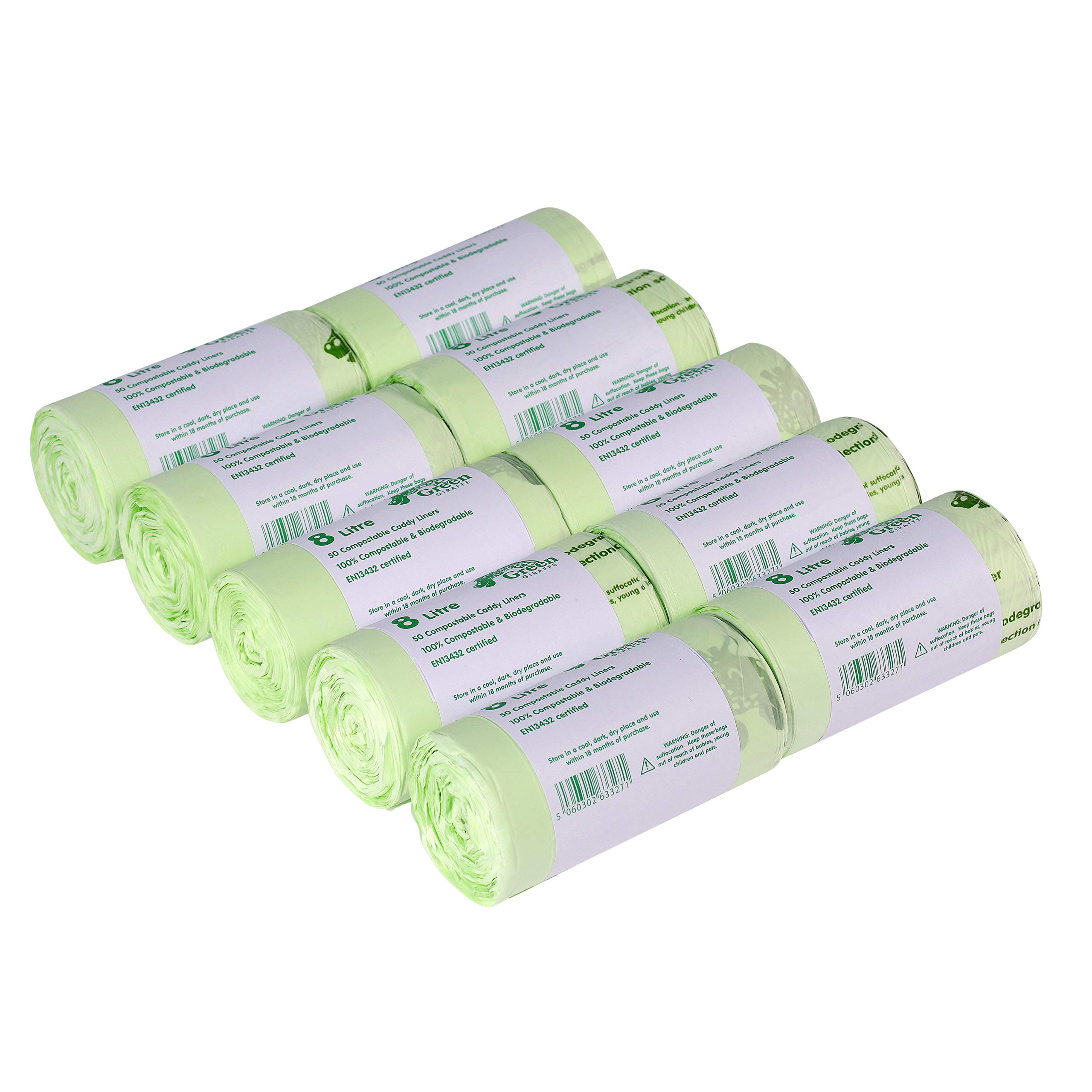 All-Green Green Giraffe 500 X 8L Compostable Caddy Liners - Food Waste Bin Bags - 10 Rolls