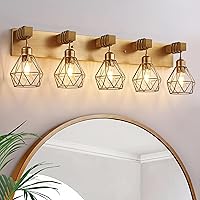 Vista 13 de Juego de 2 luces de tocador estilo granja para baño, accesorios de iluminación de madera blanca sobre espejo, apliques rústicos de pared