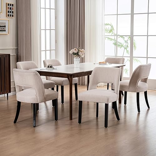 Miniatura 23 de VKNOW Juego de 6 sillas de comedor de madera, sillas de comedor tapizadas en tela modernas, sillas de cocina, silla de comedor de granja para cocina