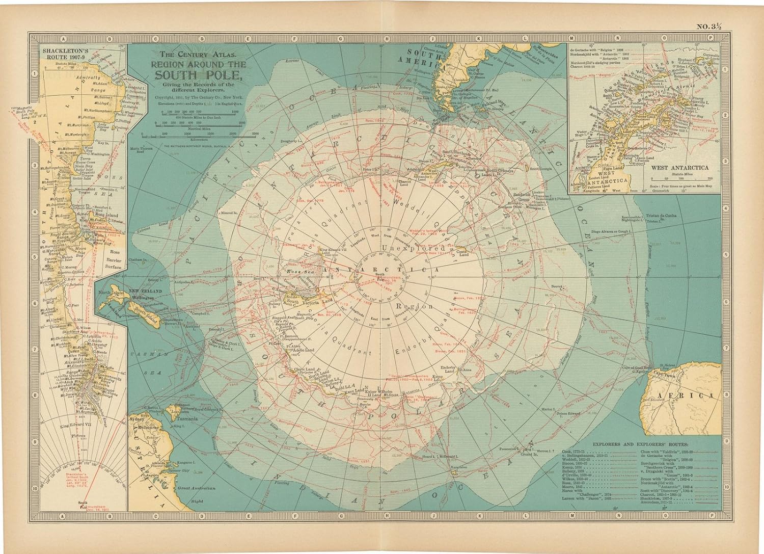 Antarctica - Continent Map, 1914 | Historical Map Print - 24in x 18in