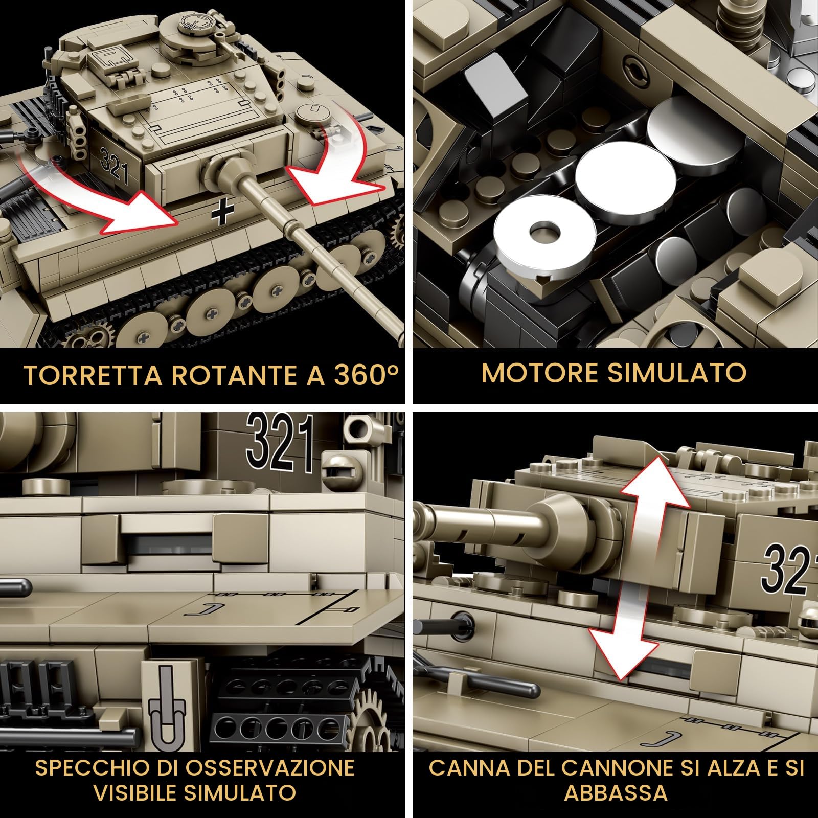 Reobrix Set di giocattoli per la costruzione di carri armati militari Tiger I, in scala 1:28, modello di carri armati pesanti della seconda guerra mondiale, 77031, con licenza World of Tanks, veicoli