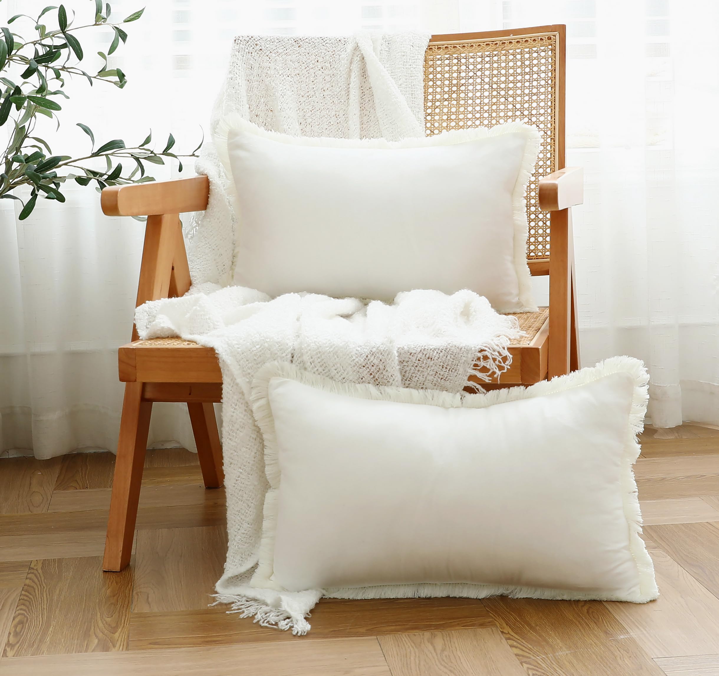 LIGICKY 2er Set Fransen-Kissenbezüge 50x50 Cm – Khaki Gestreift, Boho-Stil, Mit Quasten, Weich