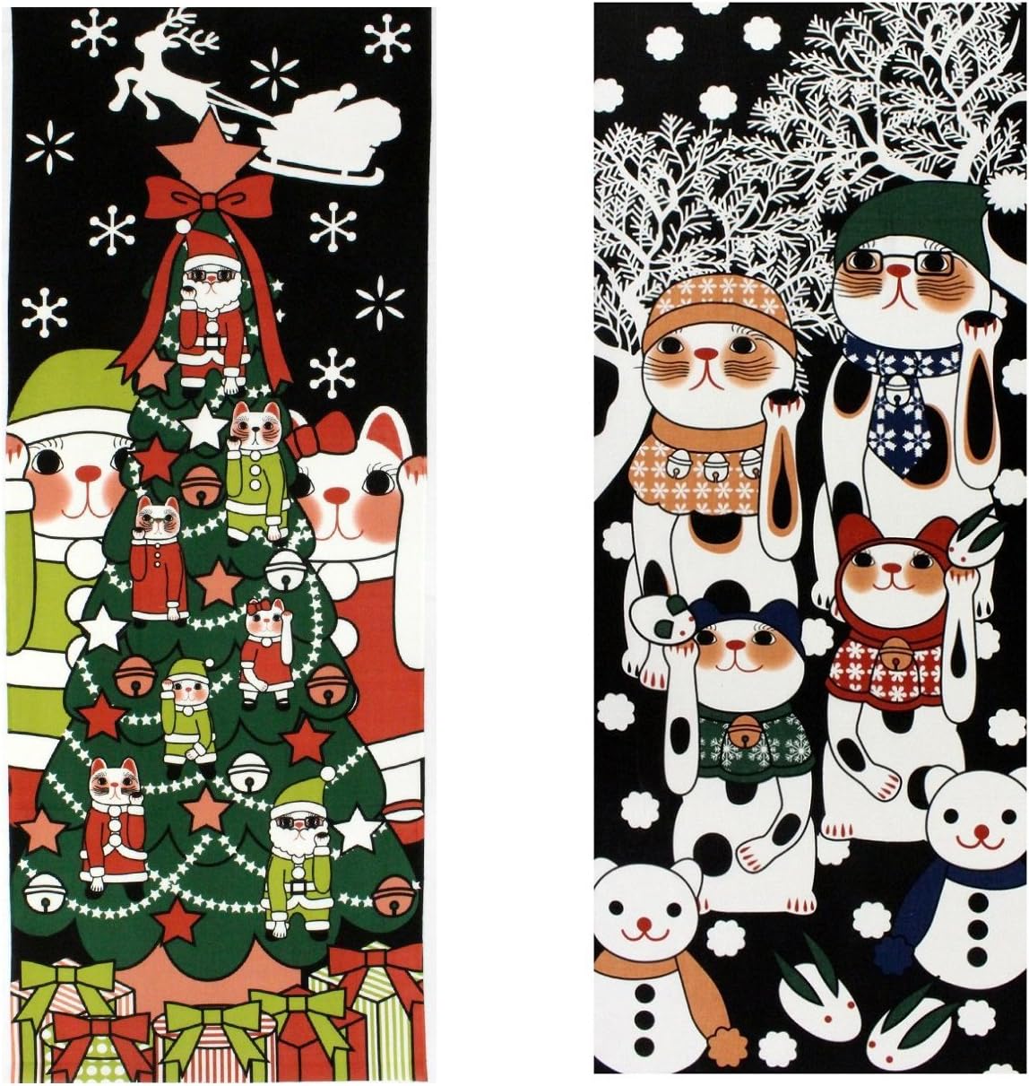 Yagisei Maneki Neko Tenugui Towel Set of 2(Christmas Ice Monster) 1466-1467
