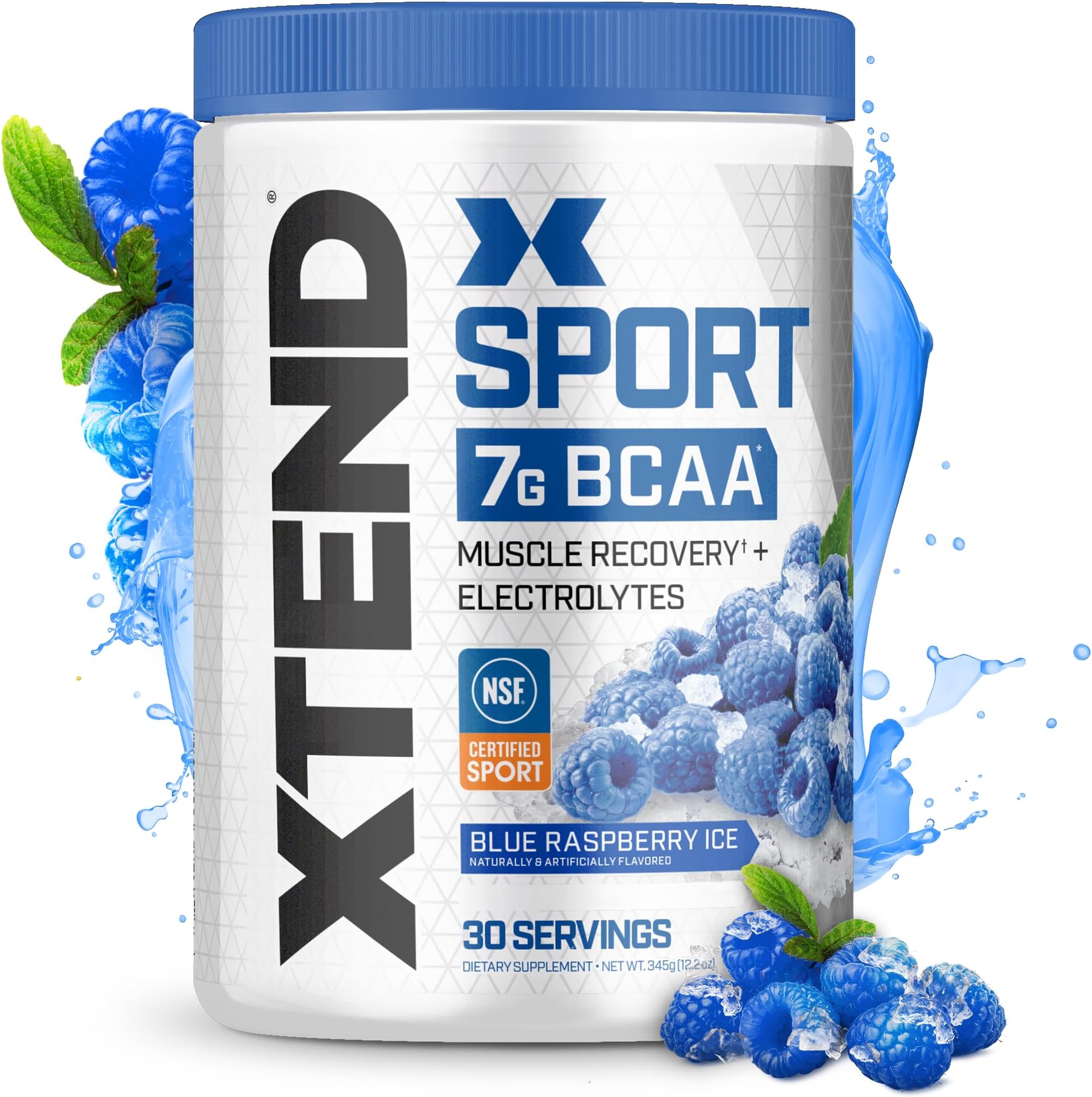 Scivation XTEND Sport BCAA Powder Blue Raspberry Ice - Electrolyte Powder for Recovery & Hydration with Amino Acids - 30 Servings