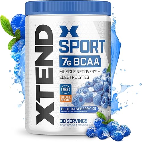XTEND Sport BCAA Powder Blue Raspberry Ice - Polvo de electrolitos para recuperación e hidratación con aminoácidos 30 porciones