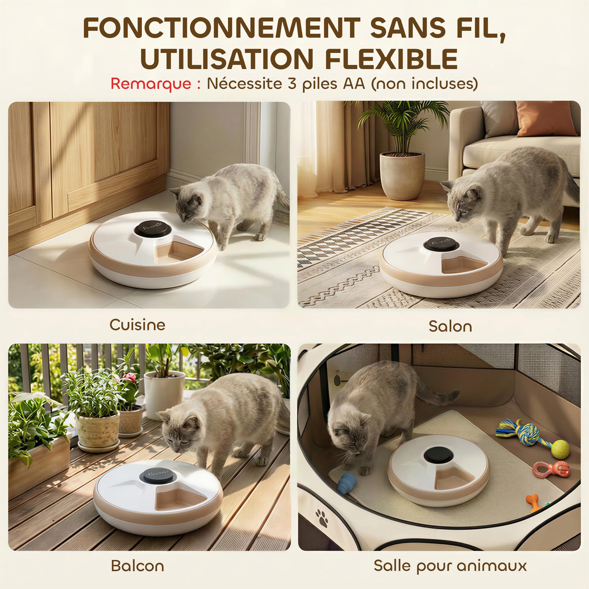 PawHut Distributeur de Nourriture pour Animaux de Compagnie Distributeur Automatique de Nourriture gamelle d'alimentation 6 portions sans Fil à minuterie avec 1 Sac réfrigérant écran LED Blanc