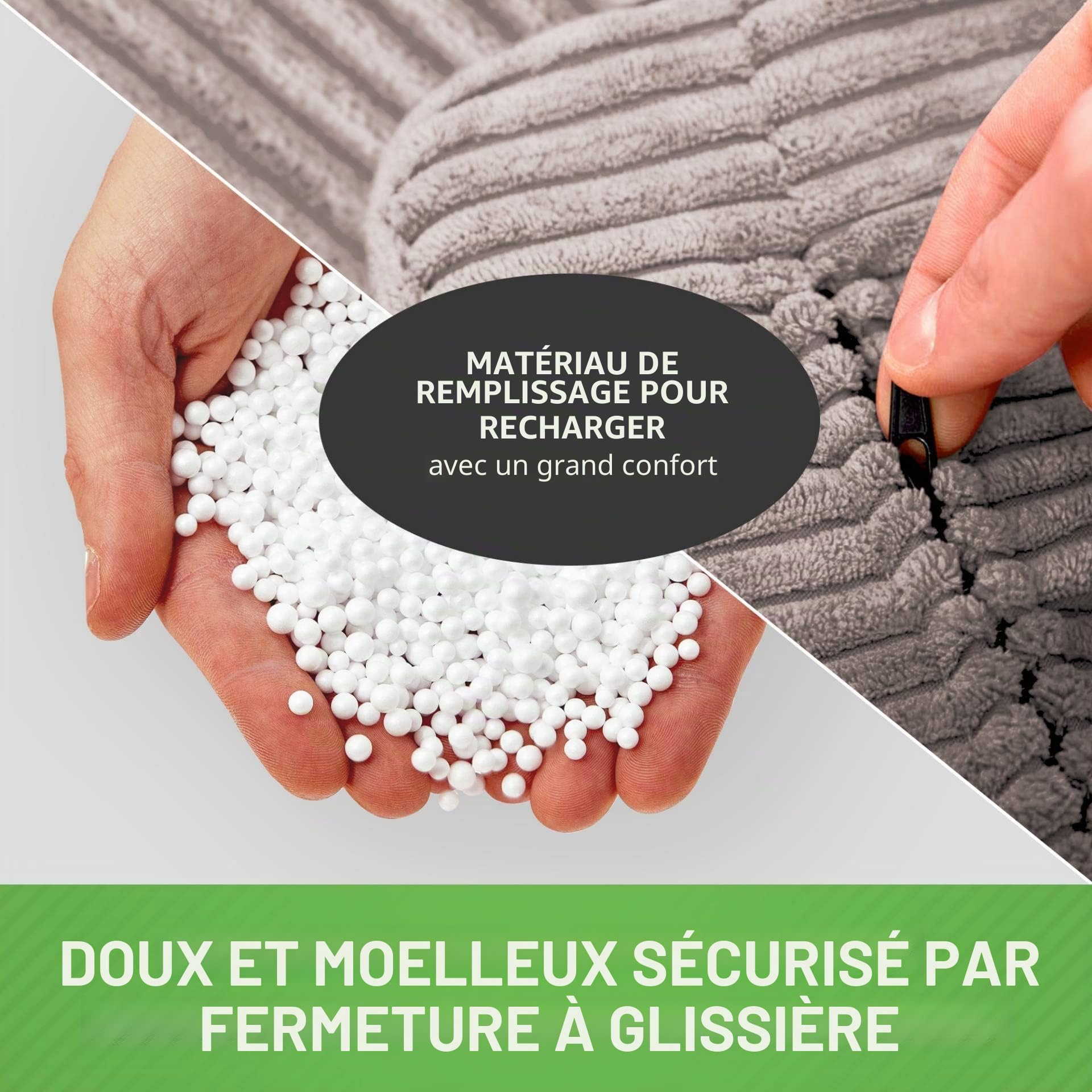 Green Bean© Indoor Pouf 45x25cm EPS-Perles de Remplissage & Tissu Velours côtelé Doux Lavable - Intérieur Coussin de Sol Coussin d'assise Pouf de détente Enfants Adultes Tissu Gris